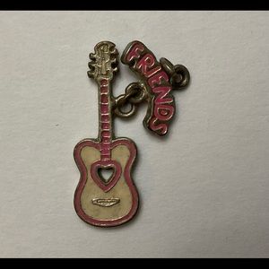 Vintage pink enamel guitar charm w/Friends Tag
